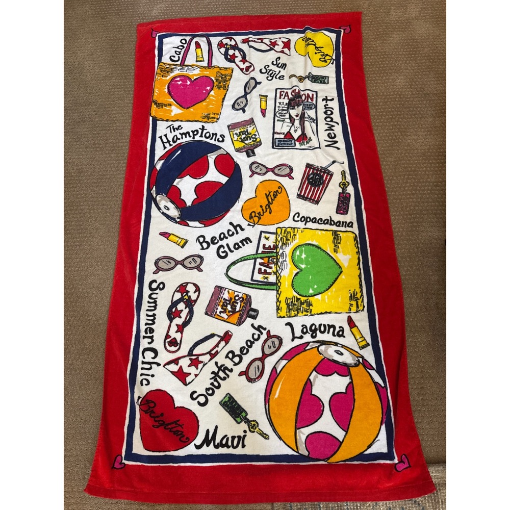 Brighton Beach Glam Cotton Towel Red White Graphic The Hamptons Newport 35x68